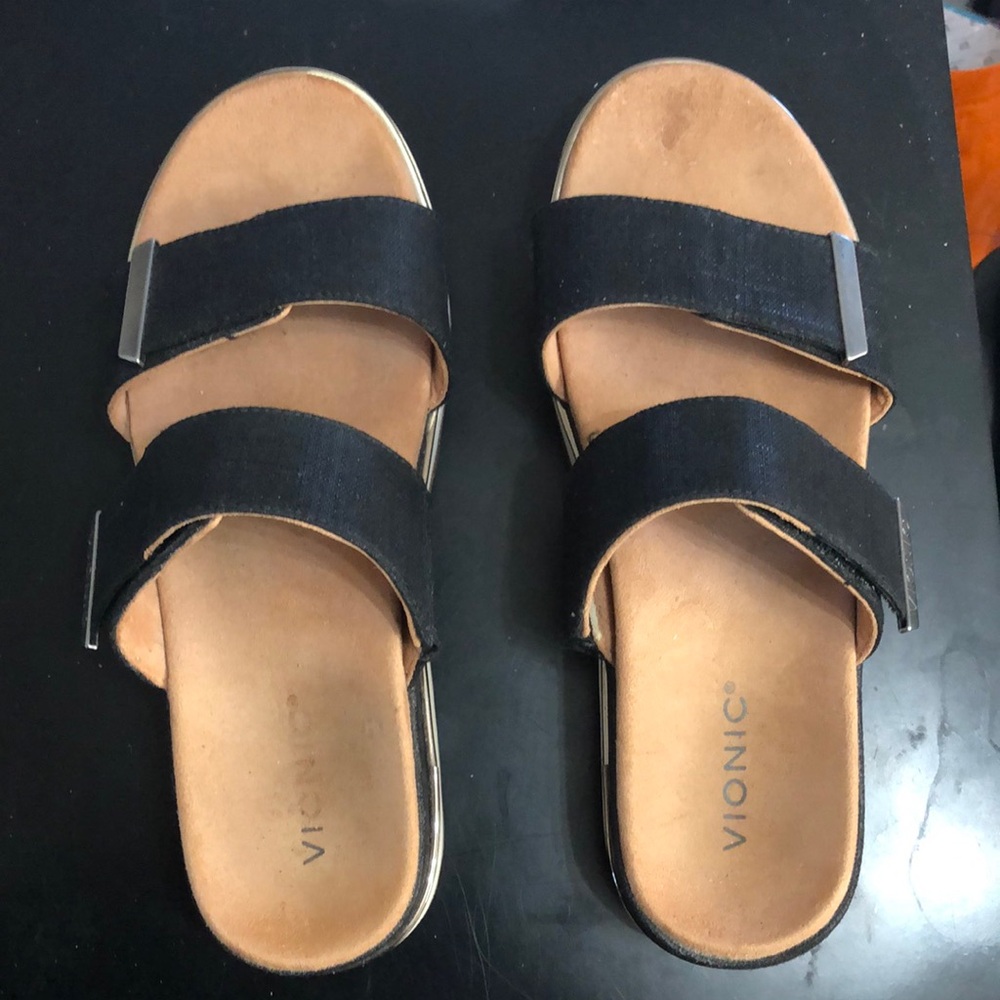Vionic Brandie Womens Size 11 Sandal Black Fabric Double Strap Comfort Sandals